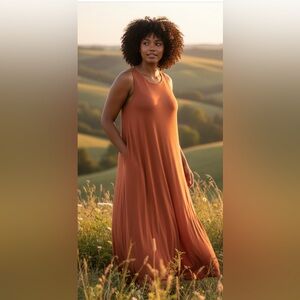 Sleeveless Rust Maxi Dress
New long  T-shirt dress 
3X Cotton Casual